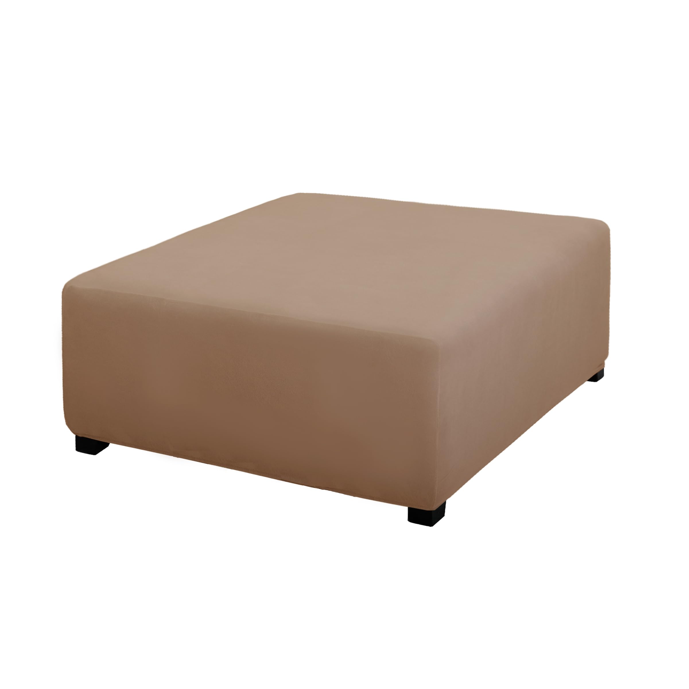 Purefit Super Stretch Form Fit Square Ottoman Cover Rectangle - Ottoman Slipcovers For Foot Stool & Folding Storage Furniture For Living Room With Nonslip Elastic Bottom (Medium-Xl, Camel)